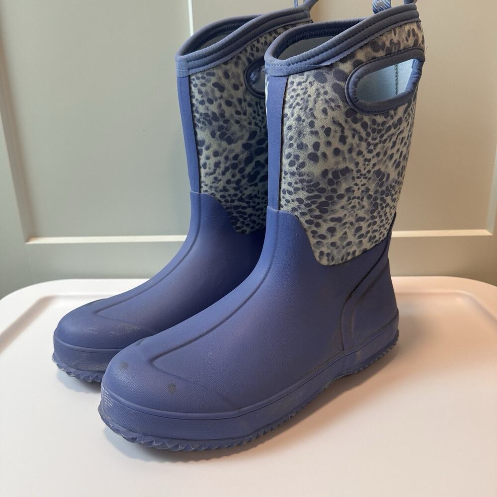 DSG Womens Size 7 Blue Leopard Print Tall Waterproof Rubber Rain Muck Boots